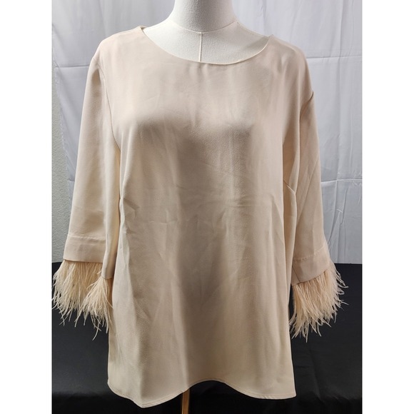 Ann Taylor Feather Cuff 3/4 Sleeve Blouse Top Size 14 NWT‎